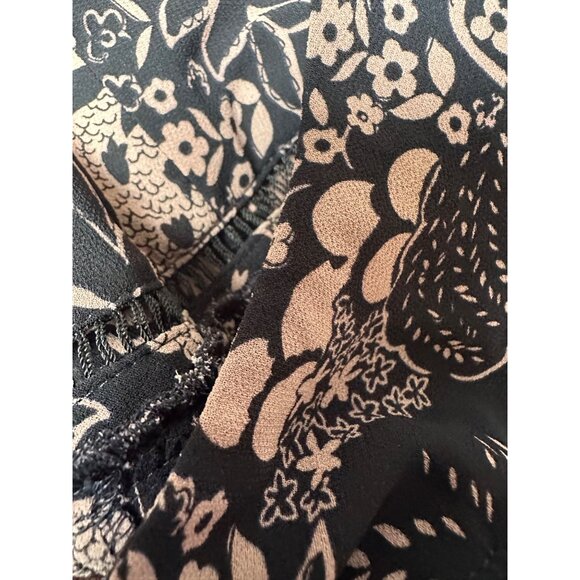 Ann Taylor Womens Black Pink Floral Blouse Large Long Sleeve Boho Peasant - Picture 9 of 11